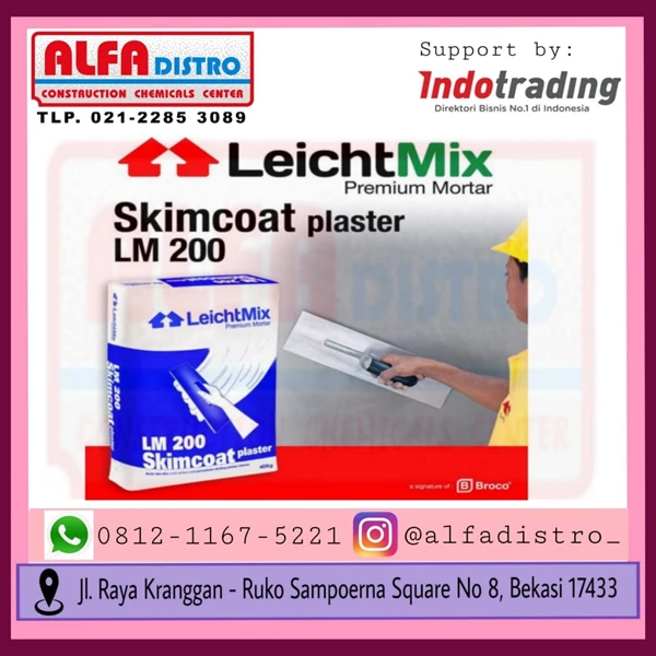 Broco LM 200 Skimcoat Plaster - Semen Acian abu-abu untuk aplikasi pada permukaan dinding plaster