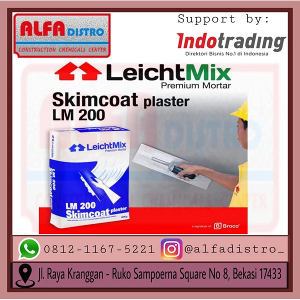 Broco LM 200 Skimcoat Plaster - Semen Acian abu-abu untuk aplikasi pada permukaan dinding plaster